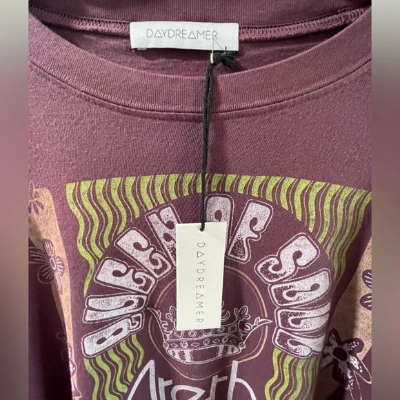 Daydreamer Aretha Franklin Queen Of Soul Long Sleeve Crop Graphic Tee Maroon NWT - Picture 4 of 6